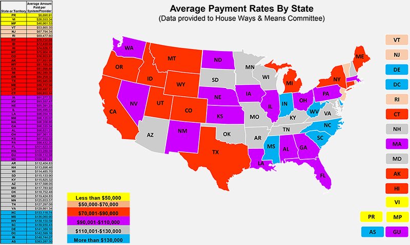 US Map - Average Payment Rates By State