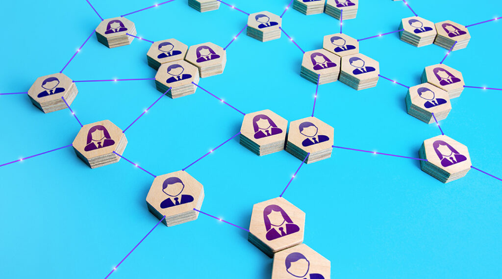 People connected in a global network. Cooperation and globalization, contributions to projects. Society. Globalization. Improving performance, innovation. Decentralized networking. Connections links